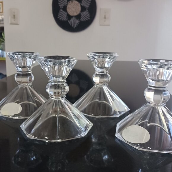 Set of 4 Crystal Candle Stick Holders 24% Lead Crystal Made in USA - Picture 1 of 4